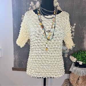 FC‎ Buttery Yellow Y2K Vintage Bubble Popcorn Stretch Blouse O/S Fits S-L